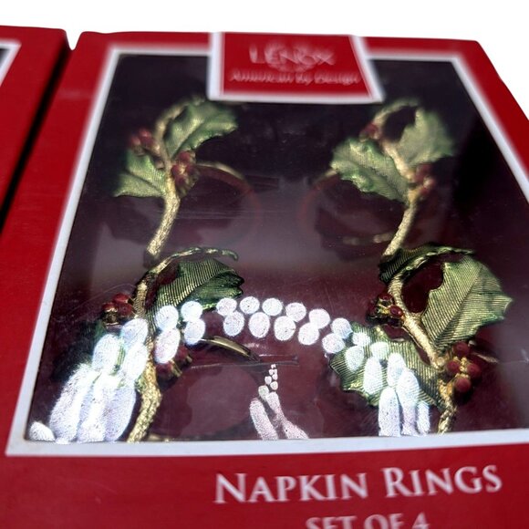 2 Sets of 4 NEW Lenox Holly and Berry Napkin Rings Christmas Holiday Metal - Picture 7 of 7